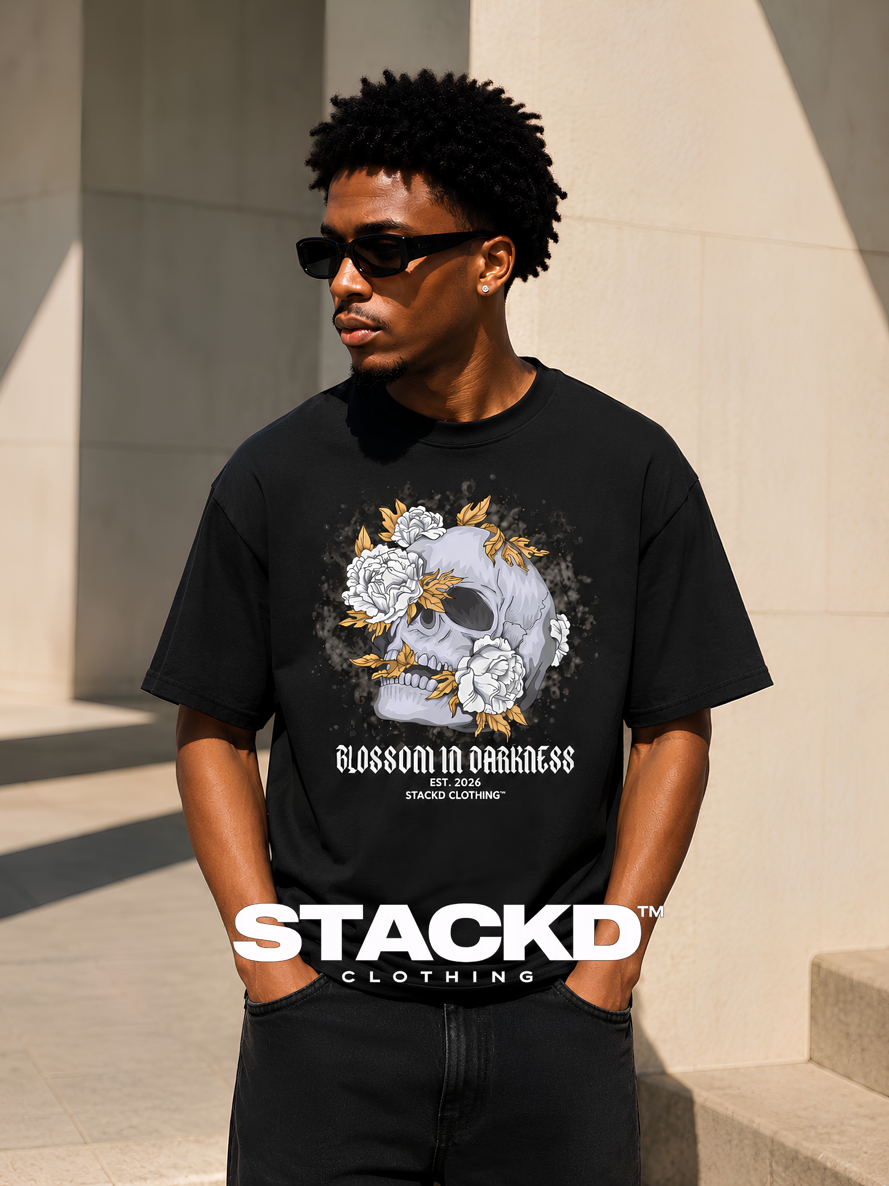 STACKD CLOTHING — Blossom In Darkness Premium Graphic Tee Unisex