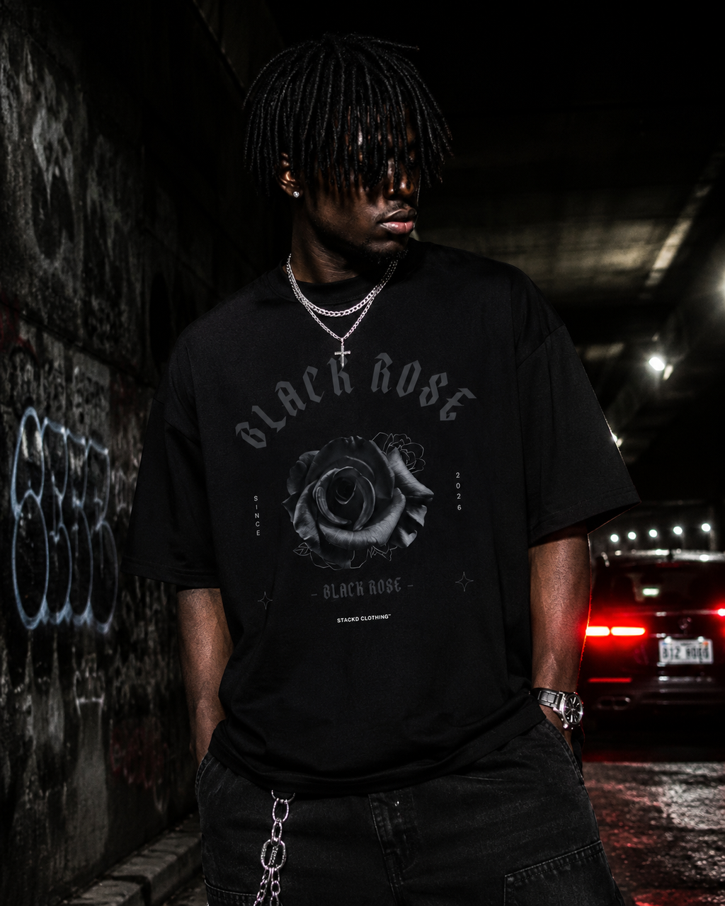 STACKD CLOTHING — Black Rose Premium Graphic Tee Unisex